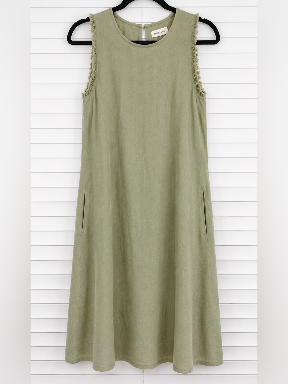 THREAD & SUPPLY Sleeveless Olive Green A-Line Dress
